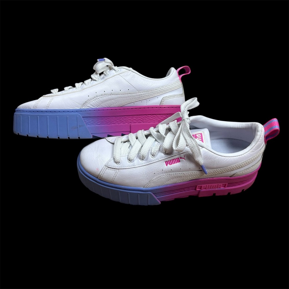 Puma Cali Sport White Pink Blue Ombre Platform Sneakers‎ Women's Sz 10 *3 Stains